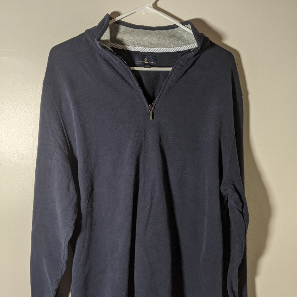 Brooks Brothers 1/4 Zip Long Sleeve Navy Blue Pullover Cotton Large L